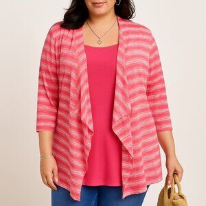 Catherines 1X Pink Striped Cardigan & Tank Set Boho Lounge Layered Look